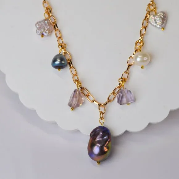 Pearl & Ametrine Charm Necklace - 16.5" to 18.5" - Picture 8 of 8